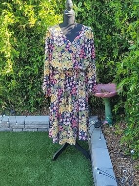 Boho Western Cottagecore Floral Flowy Midi Dress Sz 12